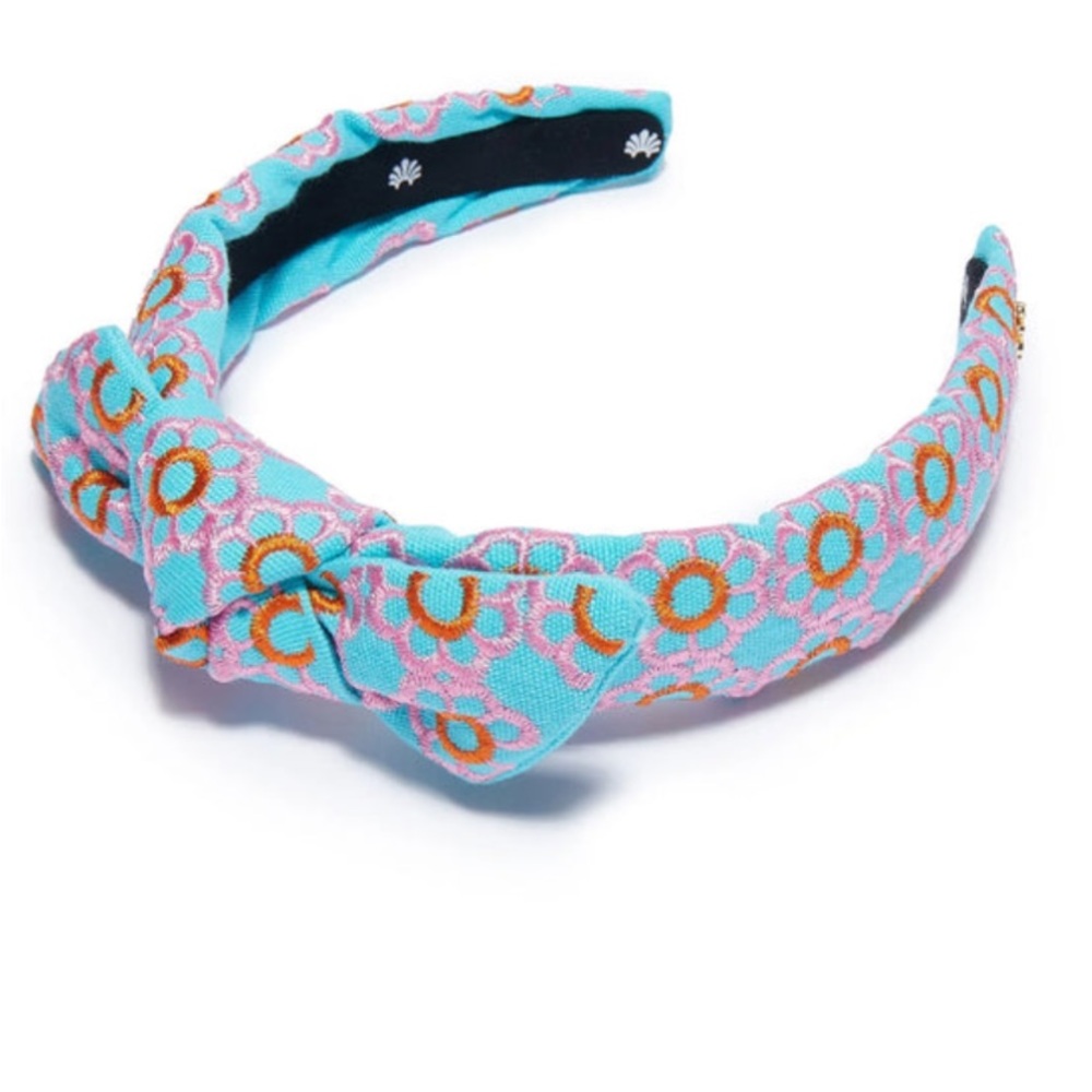 Girls Lele Sadoughi Taffy Rainbow Blue Floral Embroidered Bow Marigold Headban